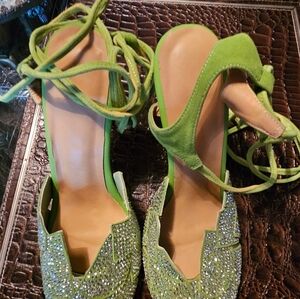Green Rhinestone Women's Lace Up Heels Size 9